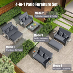 Pe Wicker Outdoor Daybed With 4 Level Adjustable Backrest Storage Ottoman - thumbnail 4