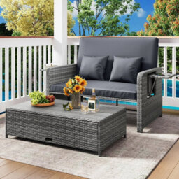 Pe Wicker Outdoor Daybed With 4 Level Adjustable Backrest Storage Ottoman - thumbnail 6