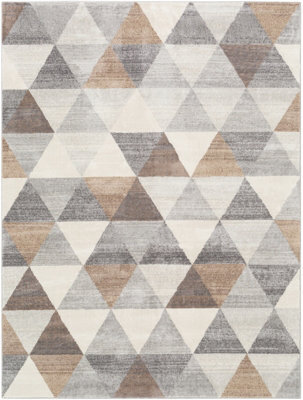 Livabliss Roma-Geometric Grey Brown White Living Dining Bedroom Rug 160 X 215 Cm Easy Care, Non Shedding - image 1