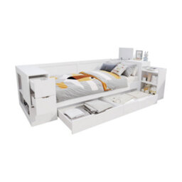 Modernluxe 3Ft Single Bed, 90 X 190 Cm, Daybed, Children's Bed With Drawers, Shelves And Storage Space, With Bedside Table, White - thumbnail 9