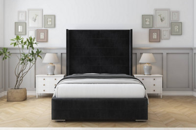 "Sloomy Sterling Black Naples Bed Frame With Mattress With 50""  Upholstered Wingback Headboard 2'6 Small Single" - image 1