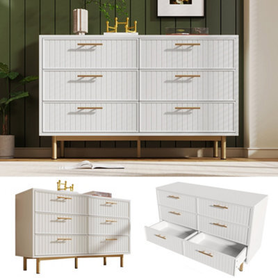 Matteo Modern 6-Drawer Sideboard Cabinet - White Ribbed Design - image 1