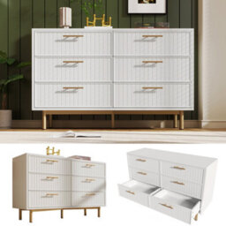 Matteo Modern 6-Drawer Sideboard Cabinet - White Ribbed Design - thumbnail 1