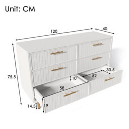 Matteo Modern 6-Drawer Sideboard Cabinet - White Ribbed Design - thumbnail 2