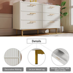 Matteo Modern 6-Drawer Sideboard Cabinet - White Ribbed Design - thumbnail 3