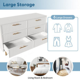 Matteo Modern 6-Drawer Sideboard Cabinet - White Ribbed Design - thumbnail 4