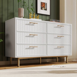 Matteo Modern 6-Drawer Sideboard Cabinet - White Ribbed Design - thumbnail 6