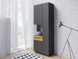 Arte Silke 12 Tall Display Cabinet In Matera & Wotan Oak - Modern Storage With Glass Section - Left W800mm X H2070mm X D400mm - thumbnail 3