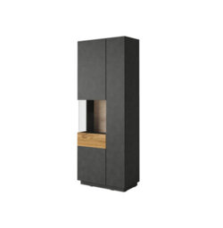Arte Silke 12 Tall Display Cabinet In Matera & Wotan Oak - Modern Storage With Glass Section - Left W800mm X H2070mm X D400mm