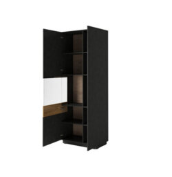 Arte Silke 12 Tall Display Cabinet In Matera & Wotan Oak - Modern Storage With Glass Section - Left W800mm X H2070mm X D400mm - thumbnail 2