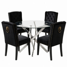 Oira Homes Modern 4 Seater Dining Table Set With Round Glass Dining Table And 4 Black Velvet Chairs - thumbnail 1
