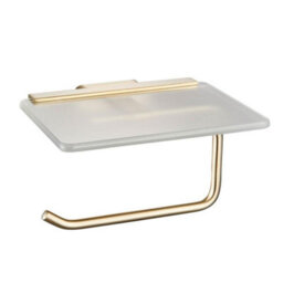 Aquarius Auro Toilet Roll Holder With Glass Shelf Brushed Brass Aqau52444