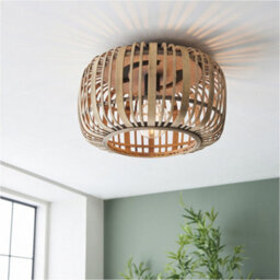 Loops 2 Pack Semi Flush Low Ceiling Light - Natural Bamboo & Matt Black - 10W Max Led E27 - thumbnail 3