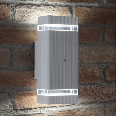 Auraglow Dusk Till Dawn Sensor Double Up & Down Wall Light - Thruxton - Silver - Cool White (6500K) - image 1