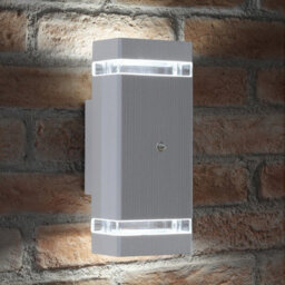 Auraglow Dusk Till Dawn Sensor Double Up & Down Wall Light - Thruxton - Silver - Cool White (6500K)