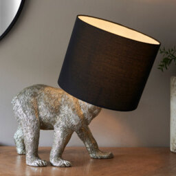 Luminosa Lighting Luminosa Barack Bear Base & Shade Table Lamp Vintage Silver Paint & Black Fabric - thumbnail 3