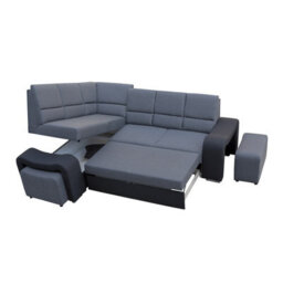 Wakiki Upholstered Corner Sofa Bed With Two Ottomans Left Or Right Storage Dolphin Mechanism 260X96X190Cm Black And Grey Left - thumbnail 4