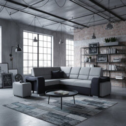 Wakiki Upholstered Corner Sofa Bed With Two Ottomans Left Or Right Storage Dolphin Mechanism 260X96X190Cm Black And Grey Left - thumbnail 2