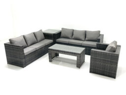 Fimous 7 Seater Rattan Garden Furniture Set Outdoor Lounger Sofa With Coffee Table Armchair Side Table Dark Grey Mixed - thumbnail 1