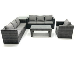 Fimous 7 Seater Rattan Garden Furniture Set Outdoor Lounger Sofa With Coffee Table Armchair Side Table Dark Grey Mixed - thumbnail 2