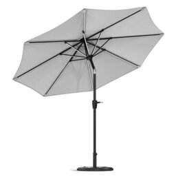 Living And Home 3M Large Garden Solar Led Lights Parasol Outdoor Patio Umbrella Sun Shade Crank Tilt With Round Base, Light Grey - thumbnail 4