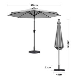 Living And Home 3M Large Garden Solar Led Lights Parasol Outdoor Patio Umbrella Sun Shade Crank Tilt With Round Base, Light Grey - thumbnail 5