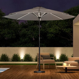Living And Home 3M Large Garden Solar Led Lights Parasol Outdoor Patio Umbrella Sun Shade Crank Tilt With Round Base, Light Grey - thumbnail 2