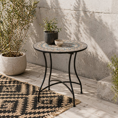 Wyld Haus Lerava 60Cm Ceramic Orange And White Round Mosaic Outdoor Bistro Table - image 1