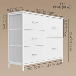 Ledrem Chest Of Drawers, Storage Unit With 5 Fabric Drawers And Wooden Top, 98.7 X 30 X 74.7 Cm, White - thumbnail 4