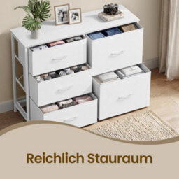Ledrem Chest Of Drawers, Storage Unit With 5 Fabric Drawers And Wooden Top, 98.7 X 30 X 74.7 Cm, White - thumbnail 6