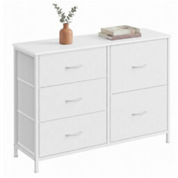 Ledrem Chest Of Drawers, Storage Unit With 5 Fabric Drawers And Wooden Top, 98.7 X 30 X 74.7 Cm, White - thumbnail 3