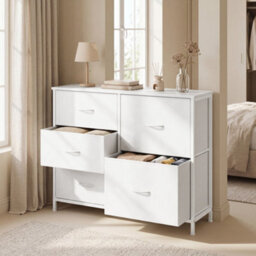 Ledrem Chest Of Drawers, Storage Unit With 5 Fabric Drawers And Wooden Top, 98.7 X 30 X 74.7 Cm, White - thumbnail 1