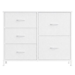 Ledrem Chest Of Drawers, Storage Unit With 5 Fabric Drawers And Wooden Top, 98.7 X 30 X 74.7 Cm, White - thumbnail 2