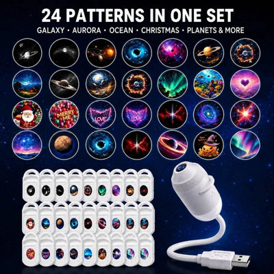 5D Galaxy Projector Starry Sky Night Light 24 Films Usb Ceiling Lamp - image 1
