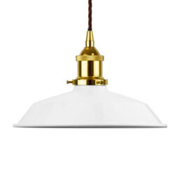 White Small Trinity Metal Painted Dome Pendant Light With Gold Lamp Holder And Brown Twisted Cable - Se Home
