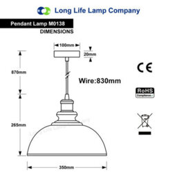 Long Life Lamps Company Vintage Industrial Black Metal Ceiling Pendant Light M0138 - thumbnail 2