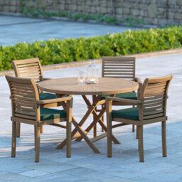 Eterna Victoria Teak Garden Outdoor Dining Table & 4 Seat Chair Set - With Black Cushions - thumbnail 1