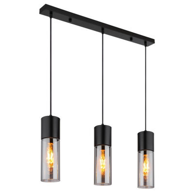Luminosa Lighting Luminosa Annika Bar Pendant Ceiling Light Matt Black Smoke Glass Shade 3X E27 - image 1