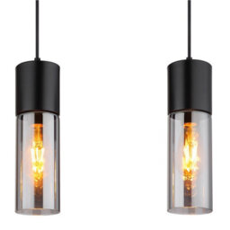 Luminosa Lighting Luminosa Annika Bar Pendant Ceiling Light Matt Black Smoke Glass Shade 3X E27 - thumbnail 4