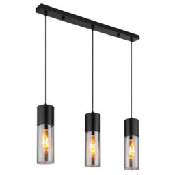 Luminosa Lighting Luminosa Annika Bar Pendant Ceiling Light Matt Black Smoke Glass Shade 3X E27 - thumbnail 1