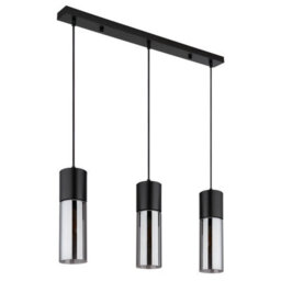 Luminosa Lighting Luminosa Annika Bar Pendant Ceiling Light Matt Black Smoke Glass Shade 3X E27 - thumbnail 2