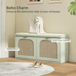Homcom Boho Shoe Bench With Padded Seat And 2 Flip-Drawers, Light Green - thumbnail 4