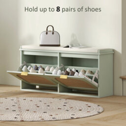 Homcom Boho Shoe Bench With Padded Seat And 2 Flip-Drawers, Light Green - thumbnail 6