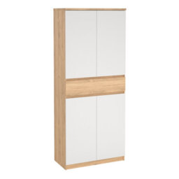 Furniture To Go Naia Shoe Cabinet With 4 Doors 1 Drawer In Jackson Hickory Oak And White (W) 80.4 X  (H) 191.7 X (D) 40Cm
