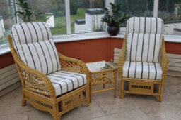 Garden Market Place Gardenmarketplace Portofino Cane Conservatory Furniture Duo Set- 2 Chairs And A Side Table- Striped Fabric. - thumbnail 6