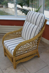 Garden Market Place Gardenmarketplace Portofino Cane Conservatory Furniture Duo Set- 2 Chairs And A Side Table- Striped Fabric. - thumbnail 4