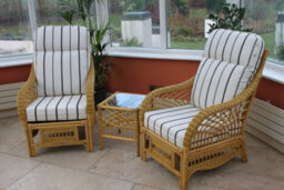 Garden Market Place Gardenmarketplace Portofino Cane Conservatory Furniture Duo Set- 2 Chairs And A Side Table- Striped Fabric. - thumbnail 2