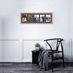 AK Frames 26X8 Country Pine Classic Multi Photo Frame With Blue Mount - Holds 5 Apertures (5X) 6X4 Photos - thumbnail 3