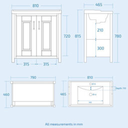 Nes Home Chiltern 800mm Freestanding 2 Door Vanity Basin Unit Stone Grey - thumbnail 5