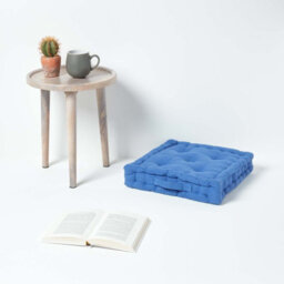 Homescapes Rajput Ribbed Cotton Floor Cushion Blue - thumbnail 2